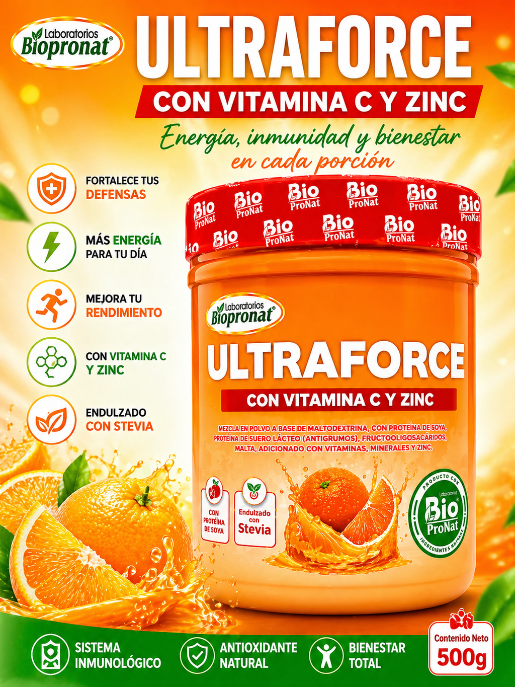 Iltraforce Vitamina C y Zinc 500 g | Suplemento en Polvo Multivitamínico