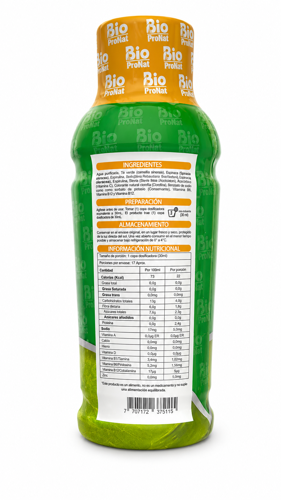 Clorofila Líquida 500 ml Sabor Menta | Té Verde, Espinaca y Espirulina