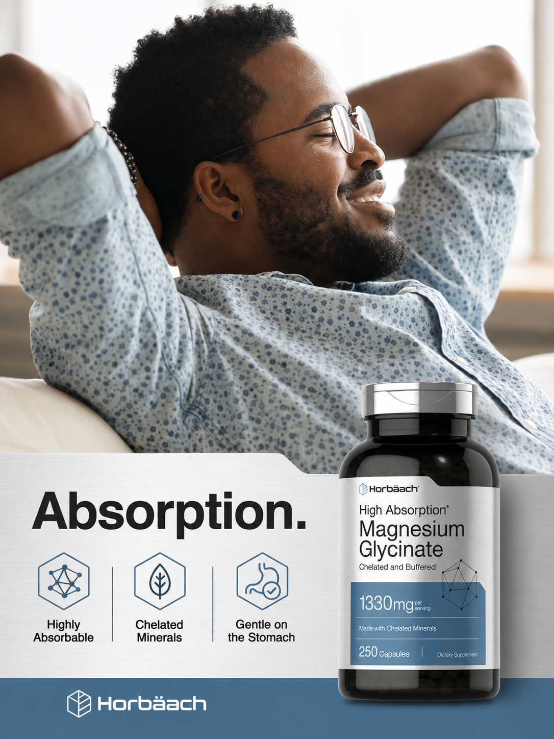 Magnesio Glicinato 1330 mg x 250 Cápsulas – Horbaach | Alta Absorción