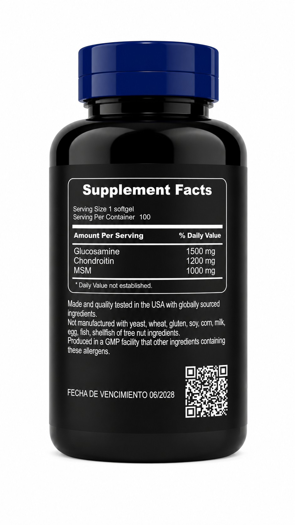 Glucosamina, Condroitina y MSM 100 Softgels — Articulaciones Fuertes y Sin Dolor