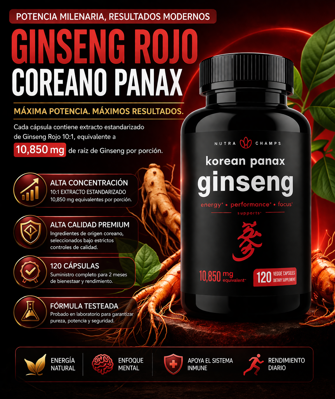 GINSENG  ROJO KOREANO PANAX 120 CAPSULAS