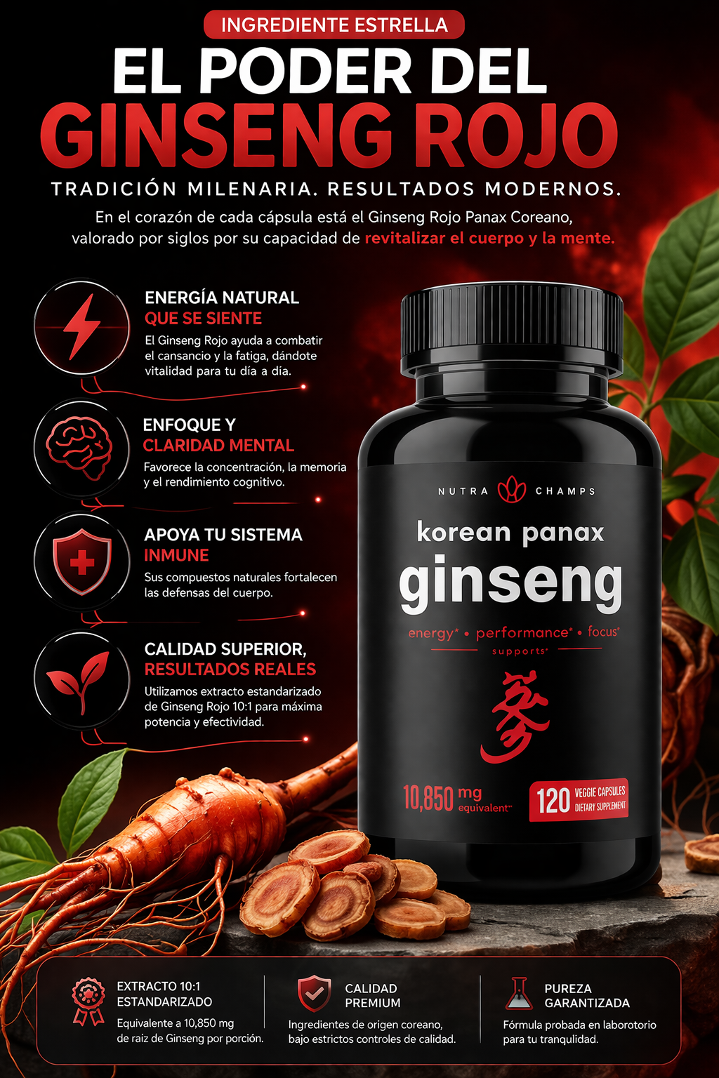 GINSENG  ROJO KOREANO PANAX 120 CAPSULAS