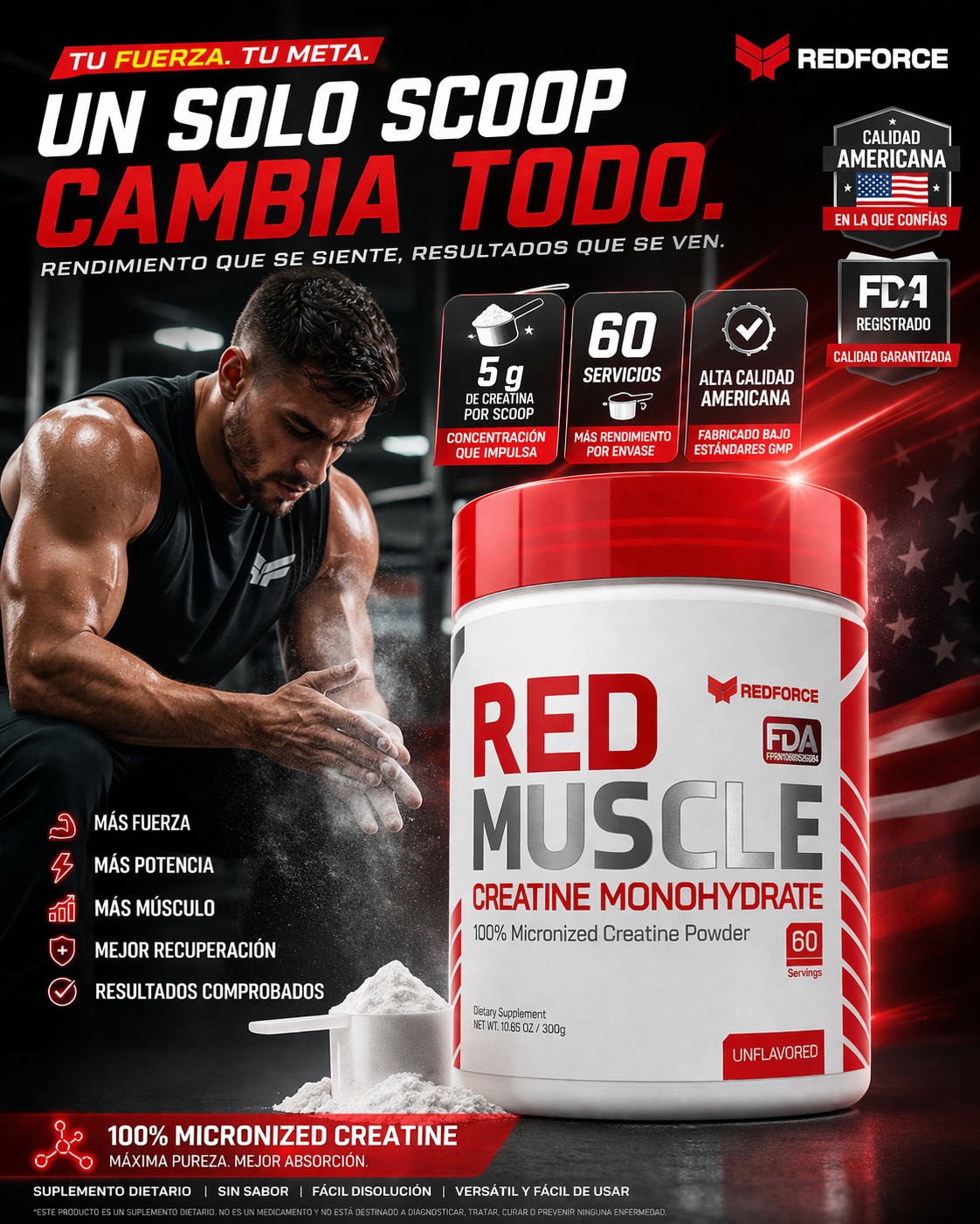 CREATINA MONOHIDRATADA RED MUSCLE X 5 GR