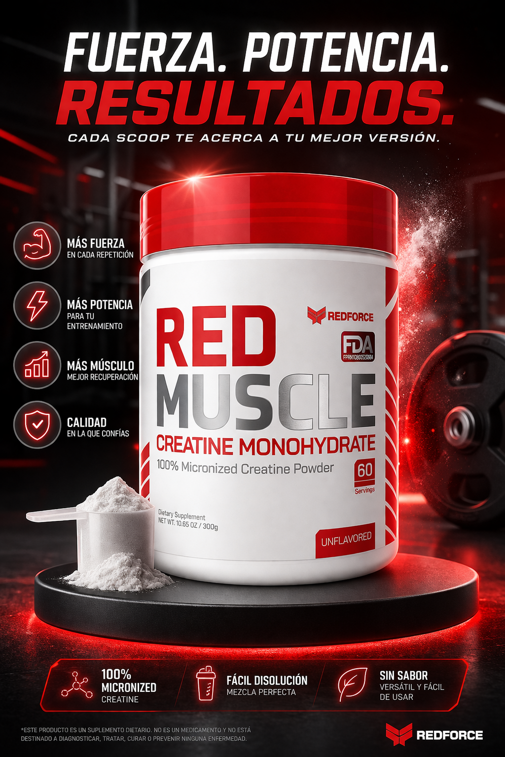 CREATINA MONOHIDRATADA RED MUSCLE X 5 GR