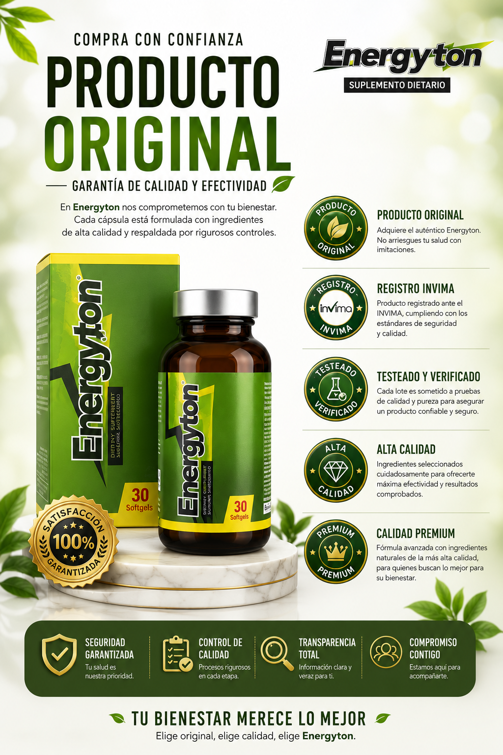 Energyton 30 Softgels | Ginseng, Jalea Real, Guaraná, Ginkgo Biloba y Vitaminas