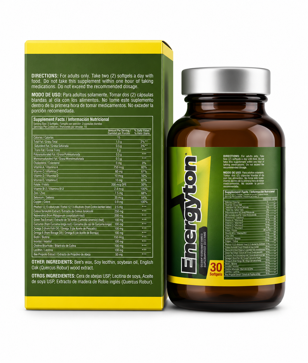 Energyton 30 Softgels | Ginseng, Jalea Real, Guaraná, Ginkgo Biloba y Vitaminas