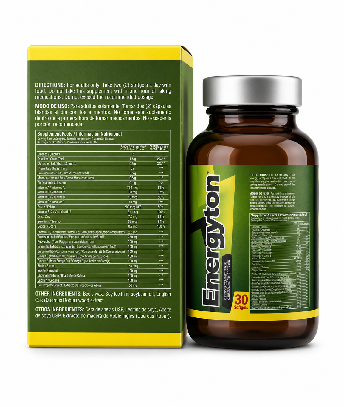 Energyton 30 Softgels | Ginseng, Jalea Real, Guaraná, Ginkgo Biloba y Vitaminas