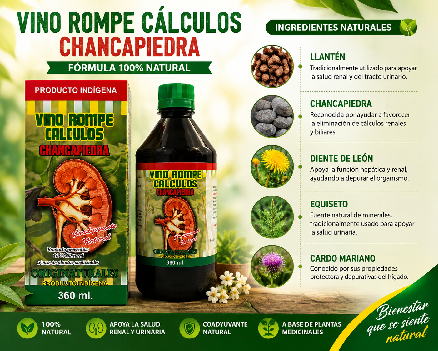 Vino Rompe Cálculos con Chancapiedra 360 ml | Mafloz