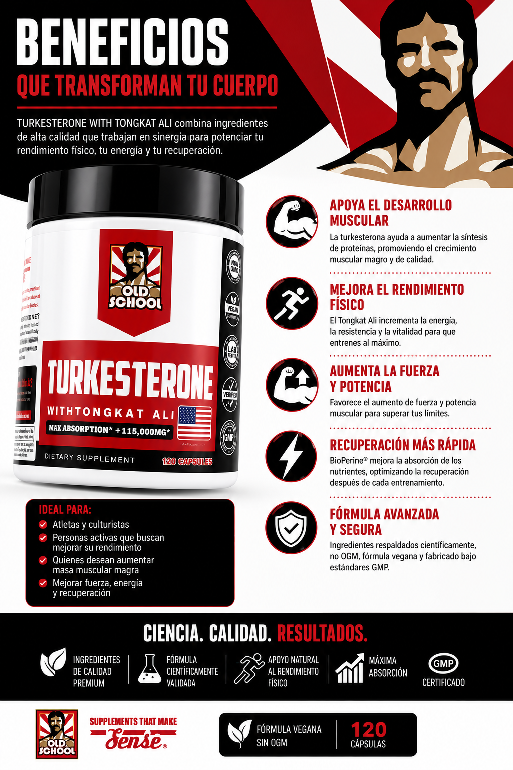 Turkesterone + Tongkat Ali 120 Cápsulas | Fuerza, Testosterona y Rendimiento
