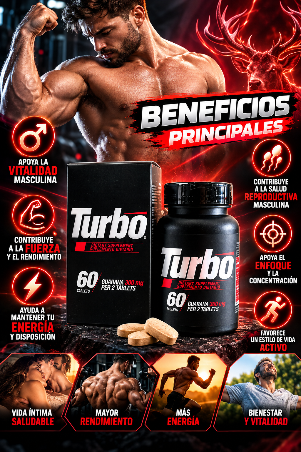 Turbo Guaraná 300 Mg 60 Tabletas Suplemento Dietario